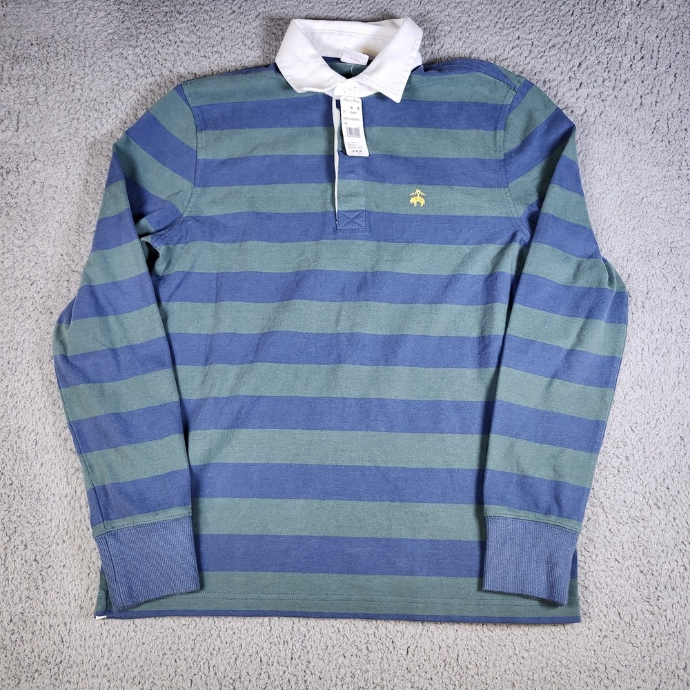 Brooks Brothers Green/Blue Bold Stripe Classic Fit Long Sleeve Rugby Polo Shirt